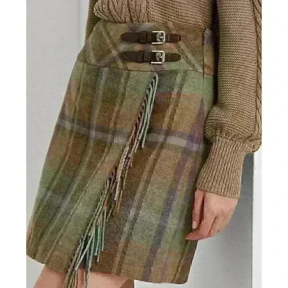 NEW Ralph Lauren Women's 12 Plaid Fringe-Trim Tweed Miniskirt • Reg Price $225 - Picture 4 of 5